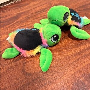 Green Plush Turtle Pair with Rainbow Trim 🐢 🌈